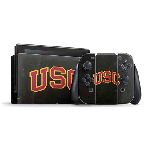 University of Southern California USC Logo Black Distressed Nintendo Switch Bundle Skin