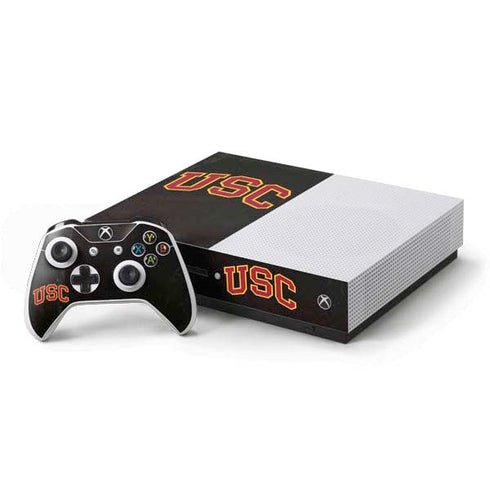University of Southern California USC Logo Black Distressed Xbox One S Console and Controller Bundle Skin