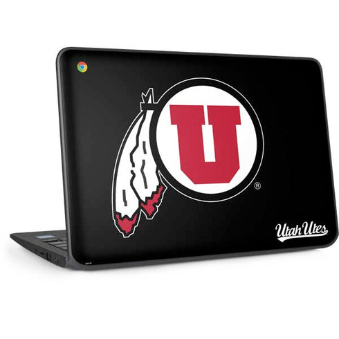 University of Utah Circle and Feather on Black HP Chromebook Skin