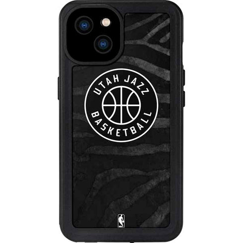 NBA Utah Jazz Black Animal Print iPhone 15 Plus Waterproof Case