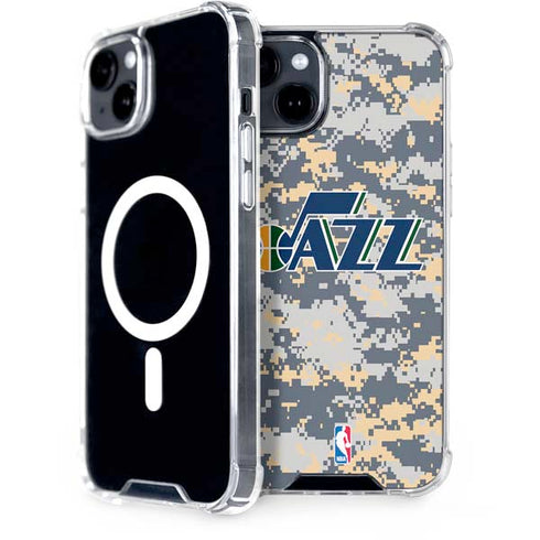 NBA Utah Jazz Grey Digi Camo iPhone 15 Plus MagSafe Case