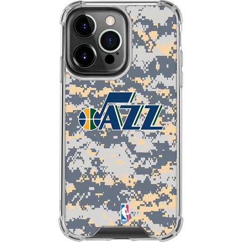 NBA Utah Jazz Grey Digi Camo iPhone 14 Pro Clear Case