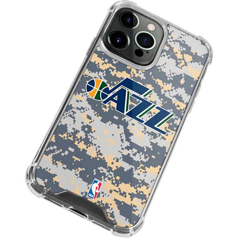 NBA Utah Jazz Grey Digi Camo iPhone 14 Pro Clear Case