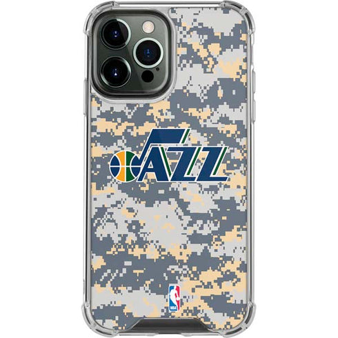 NBA Utah Jazz Grey Digi Camo iPhone 14 Pro Max Clear Case