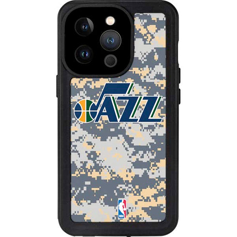 NBA Utah Jazz Grey Digi Camo iPhone 14 Pro Waterproof Case
