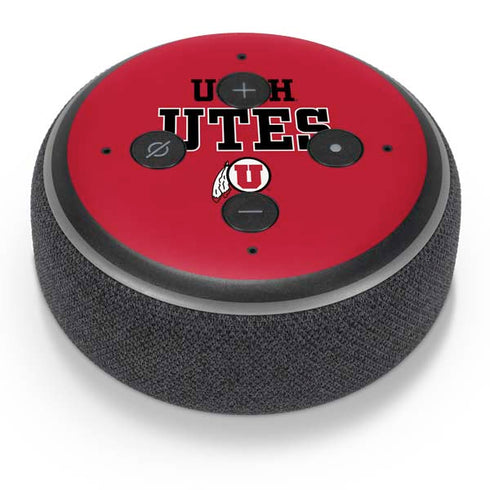 Utah Utes Text on Red Amazon Echo Dot 3 Skin