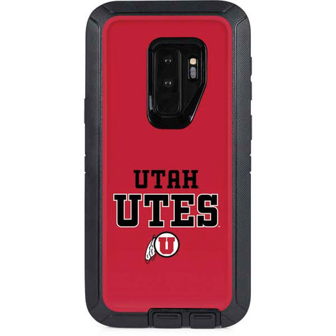 Utah Utes Text on Red OtterBox Defender Galaxy S9 Plus Skin
