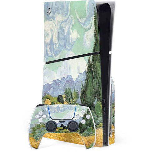 van Gogh - Wheatfield with Cypresses by Van Gogh PS5 Slim Disk Bundle Skin