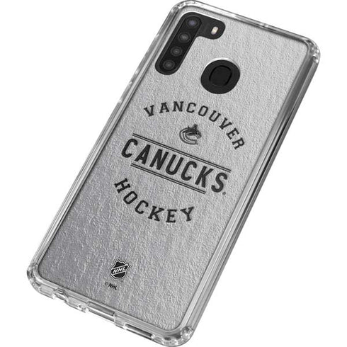 NHL Vancouver Canucks Black Text Galaxy A21 Clear Case