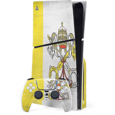 Vatican City Flag Distressed PS5 Slim Disk Bundle Skin