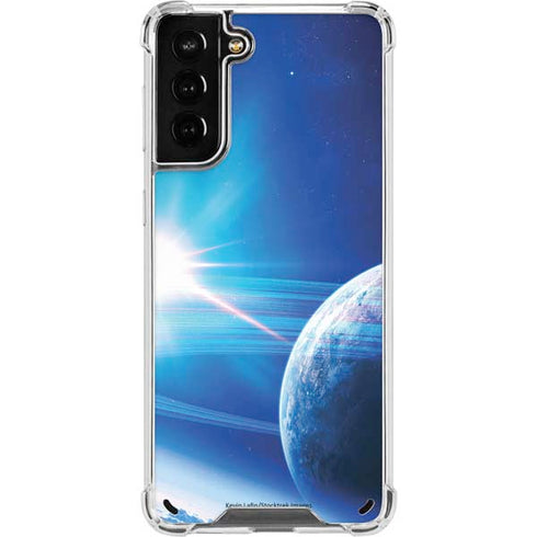 View of a Planet as it Looms in Close Orbit and with Rings Galaxy S21 Plus 5G Clear Case