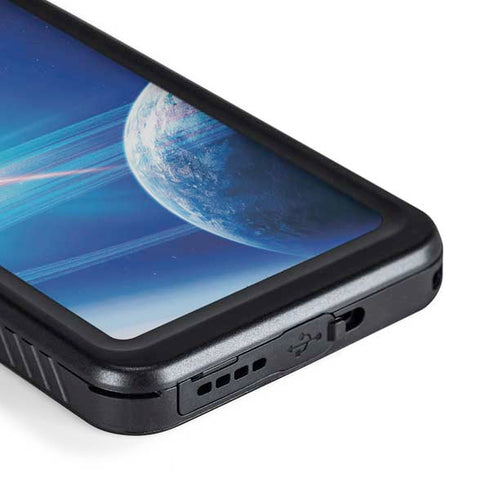 View of a Planet as it Looms in Close Orbit and with Rings Galaxy S23 Waterproof Case
