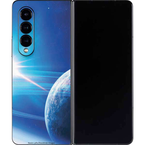 View of a Planet as it Looms in Close Orbit and with Rings Galaxy Z Fold4 5G Skin