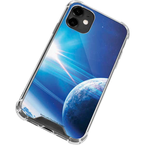 View of a Planet as it Looms in Close Orbit and with Rings iPhone 12 Clear Case