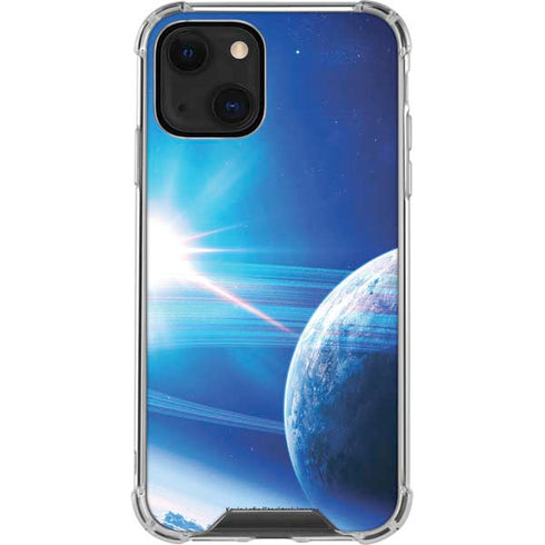 View of a Planet as it Looms in Close Orbit and with Rings iPhone 14 Clear Case