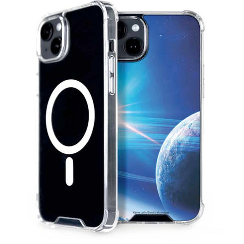 View of a Planet as it Looms in Close Orbit and with Rings iPhone 15 Plus MagSafe Case