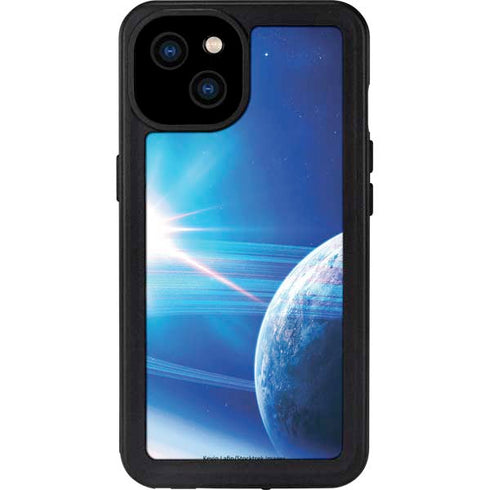 View of a Planet as it Looms in Close Orbit and with Rings iPhone 15 Plus Waterproof Case