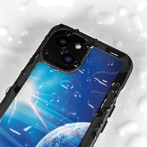 View of a Planet as it Looms in Close Orbit and with Rings iPhone 15 Plus Waterproof Case