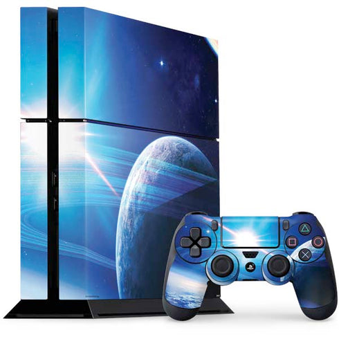 View of a Planet as it Looms in Close Orbit and with Rings PS4 Console and Controller Bundle Skin