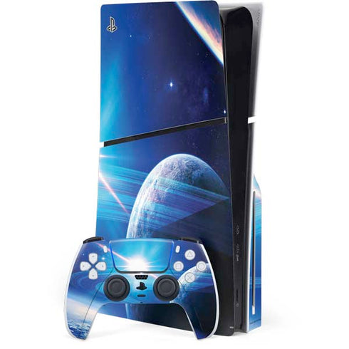 View of a Planet as it Looms in Close Orbit and with Rings PS5 Slim Disk Bundle Skin