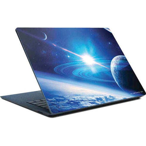 View of a Planet as it Looms in Close Orbit and with Rings Surface Laptop Skin