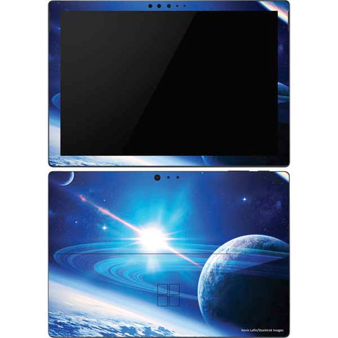 View of a Planet as it Looms in Close Orbit and with Rings Surface Pro 6 Skin