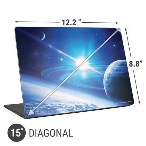 View of a Planet as it Looms in Close Orbit and with Rings Universal Laptop 15in (12.2 x 8.8in) Skin