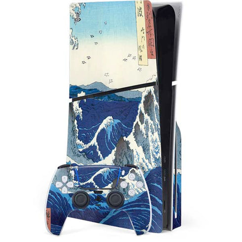 View of the Naruto whirlpools at Awa by Hiroshige PS5 Slim Disk Bundle Skin