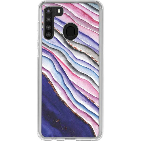 Violet Watercolor Geode Galaxy A21 Clear Case