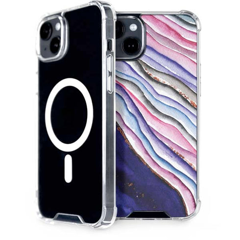 Violet Watercolor Geode iPhone 15 Plus MagSafe Case