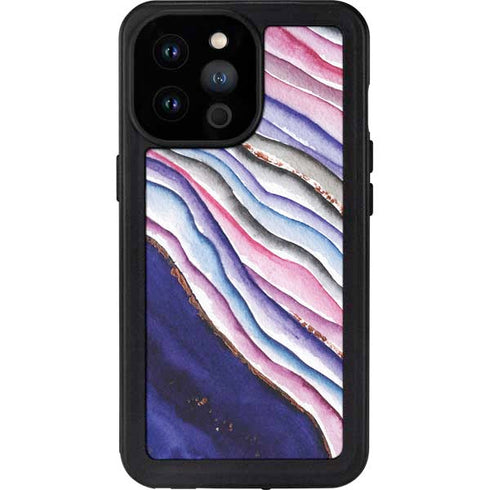 Violet Watercolor Geode iPhone 14 Pro Max Waterproof Case