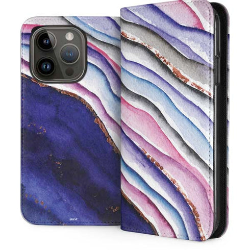 Violet Watercolor Geode iPhone 15 Pro Folio Case
