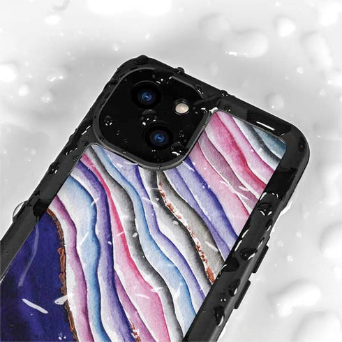 Violet Watercolor Geode iPhone 15 Waterproof Case