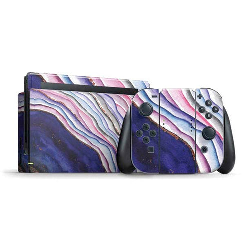Violet Watercolor Geode Nintendo Switch Bundle Skin