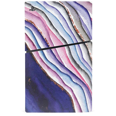 Violet Watercolor Geode PS5 Slim Disk Bundle Skin