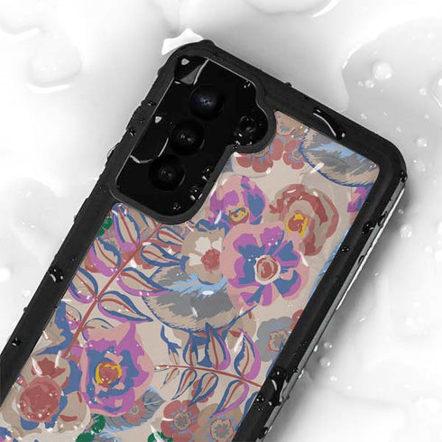 Warm Taupe Floral Galaxy S23 Waterproof Case
