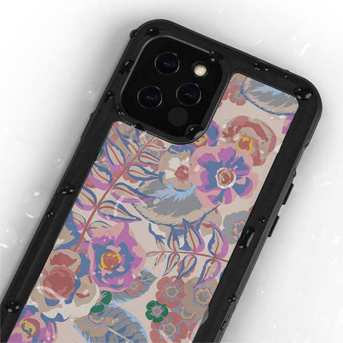 Warm Taupe Floral iPhone 12 Pro Waterproof Case