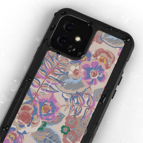 Warm Taupe Floral iPhone 12 Waterproof Case