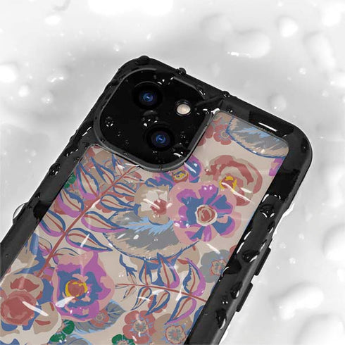 Warm Taupe Floral iPhone 13 Mini Waterproof Case