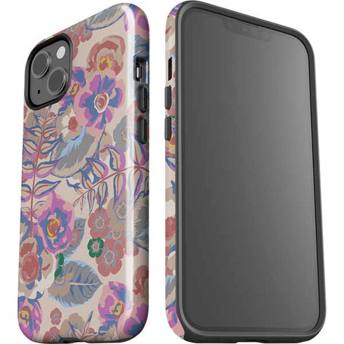Warm Taupe Floral iPhone 15 Plus Impact Case
