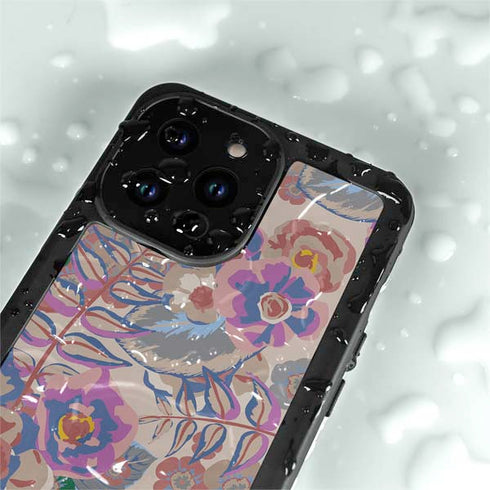 Warm Taupe Floral iPhone 14 Pro Max Waterproof Case