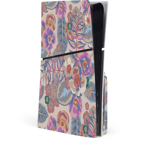 Warm Taupe Floral PS5 Slim Disk Console Skin