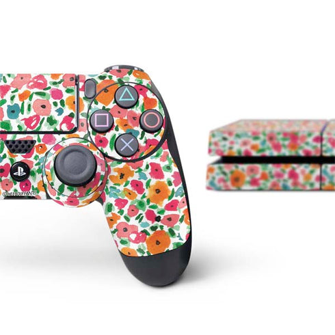 Bouffants and Broken Hearts Watercolor Floral PS4 Console and Controller Bundle Skin