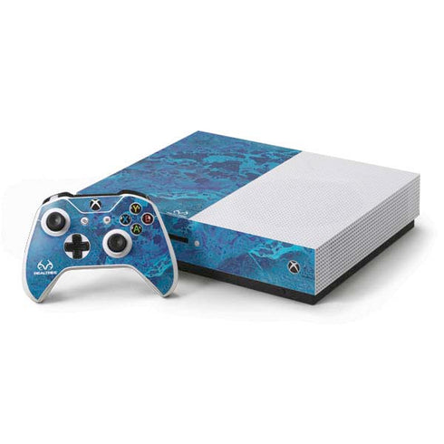 RealTree WAV3 Blue Camo Xbox One S Console and Controller Bundle Skin