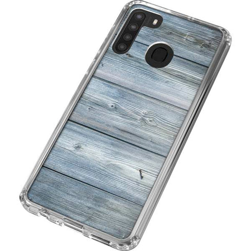 Weathered Blue Wood Galaxy A21 Clear Case