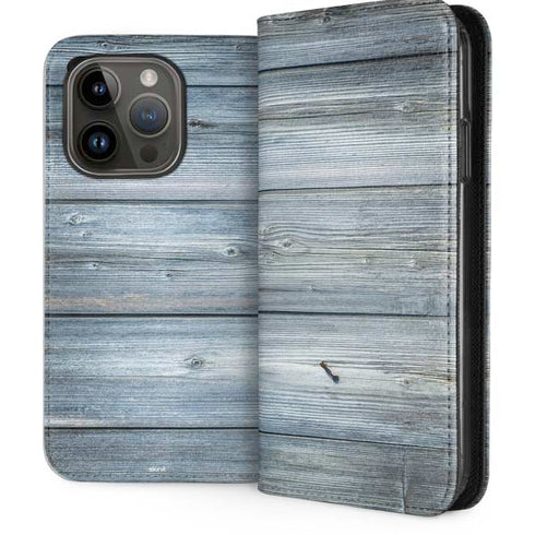Weathered Blue Wood iPhone 15 Pro Folio Case