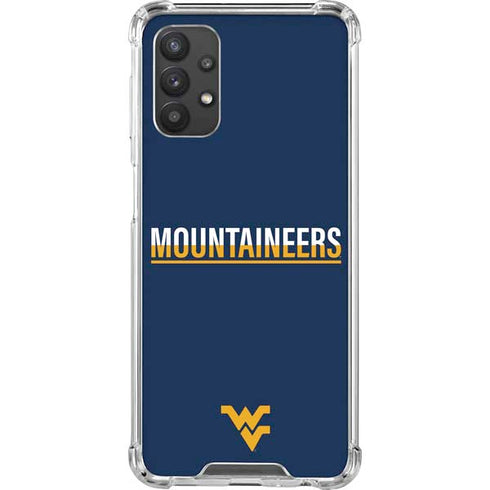 West Virginia University Blue Wood Floor Galaxy A32 5G Clear Case