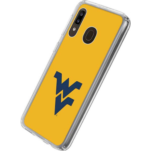 West Virginia University Yellow Background Galaxy A20 Clear Case
