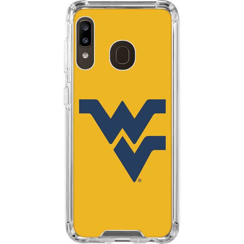 West Virginia University Yellow Background Galaxy A30 Clear Case