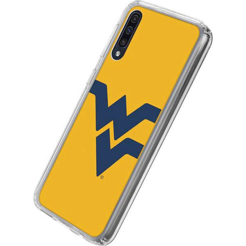 West Virginia University Yellow Background Galaxy A50 Clear Case
